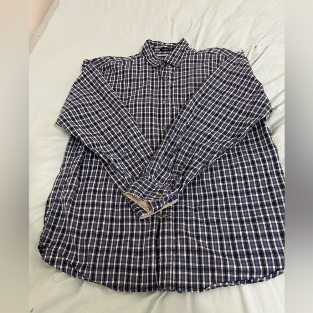 Faded Glory Men's Blue Plaid Flannel Button-Down Shirt   Size L %100 Cotton